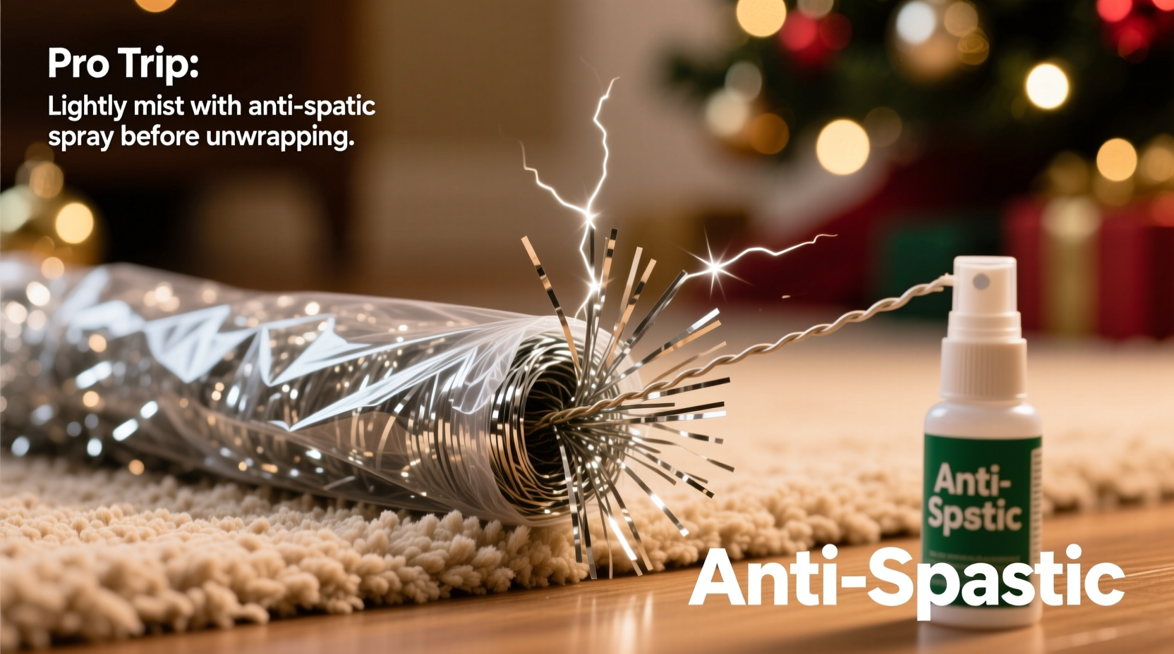 how to prevent static cling on tinsel when unwrapping near carpeted floors