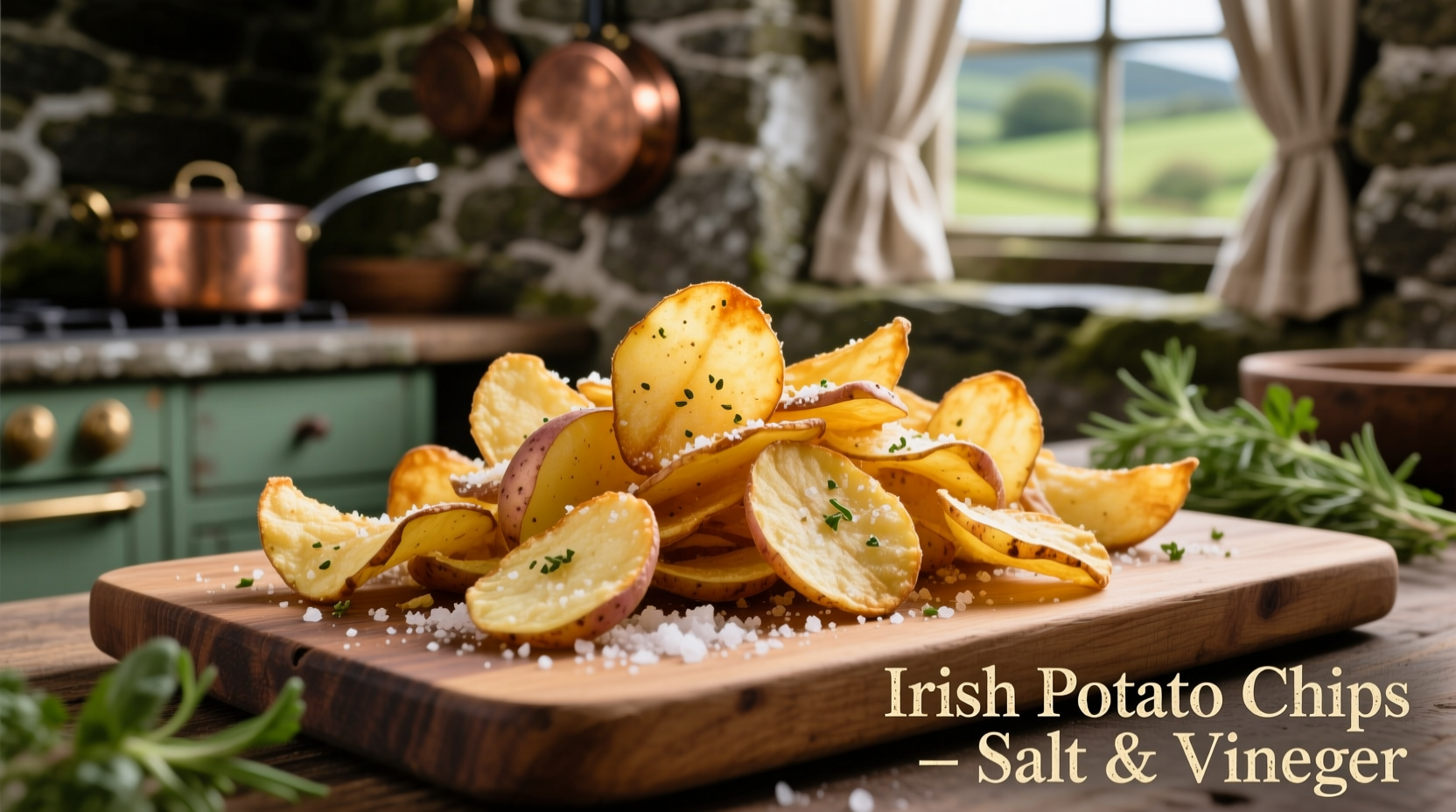 Traditional Irish potato chips with salt and vinegar seasoning