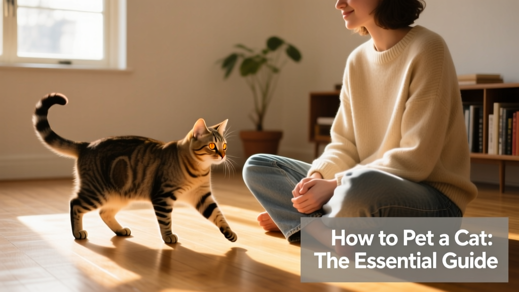A relaxed cat approaching a person sitting calmly on the floor