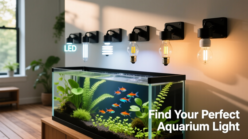 Side-by-side comparison of different aquarium bulb types mounted in fixtures