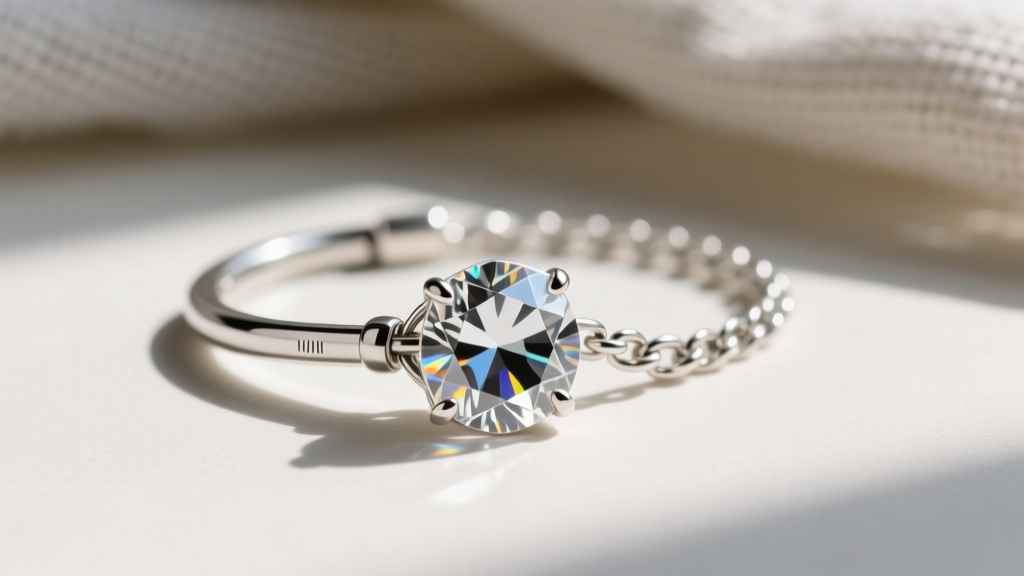 Macro photography of a 1.2mm sterling silver box chain clasp and soldered jump ring attached to an octagon-cut Austrian crystal.