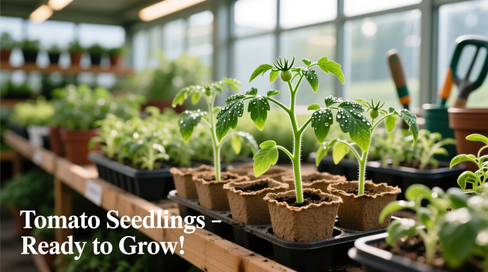 Healthy tomato seedlings in garden center