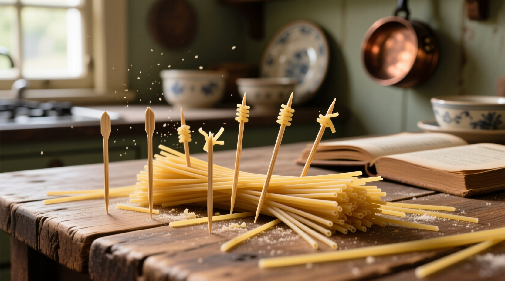 use uncooked spaghetti noodles as toothpick replacement