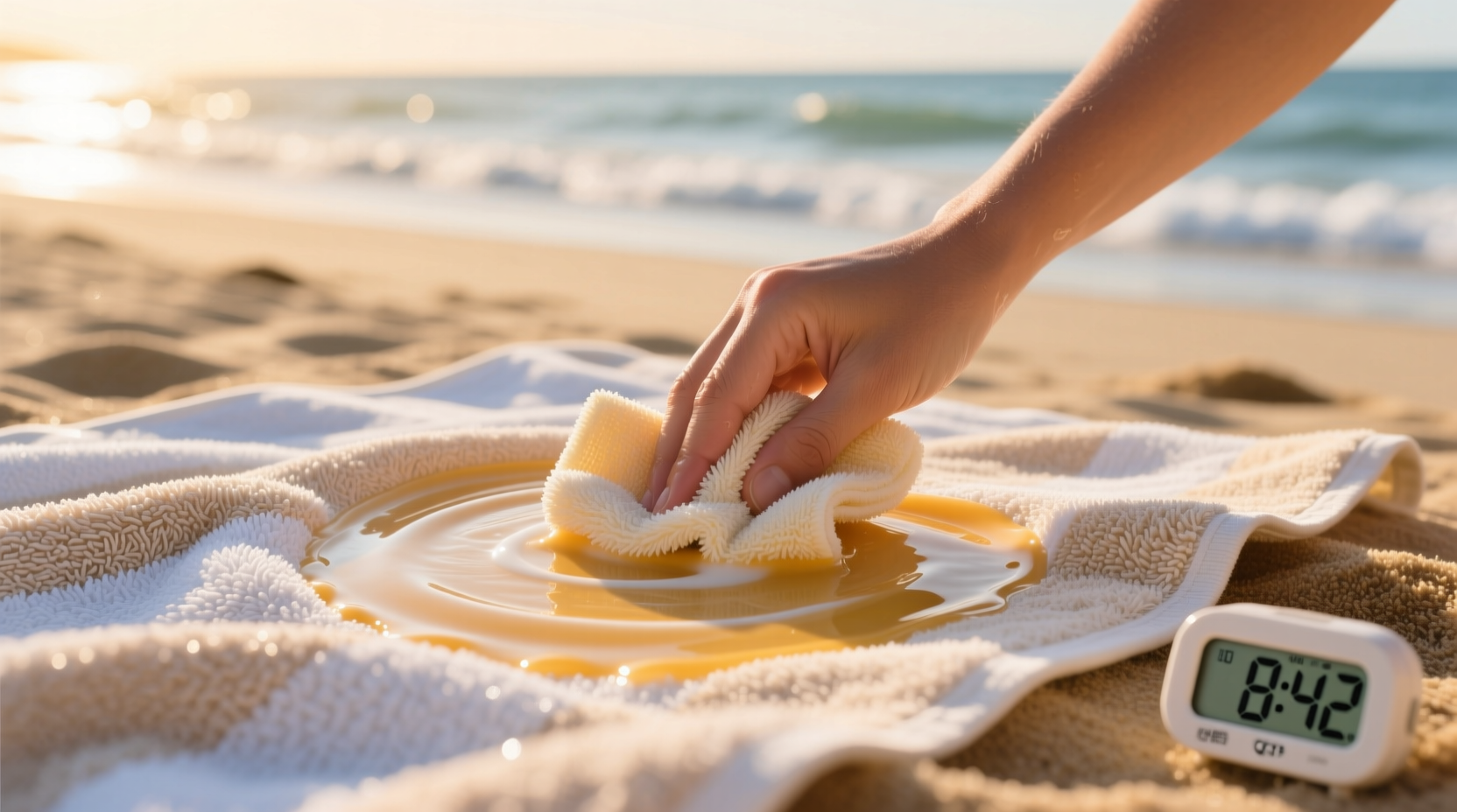 how to remove sunscreen film from beach towels