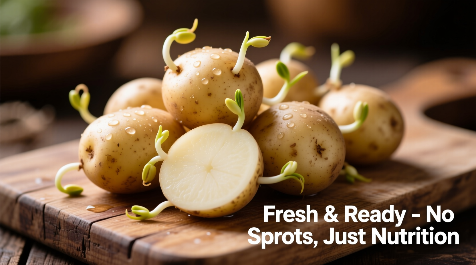 Close-up of properly prepared sprouted potatoes with sprouts removed