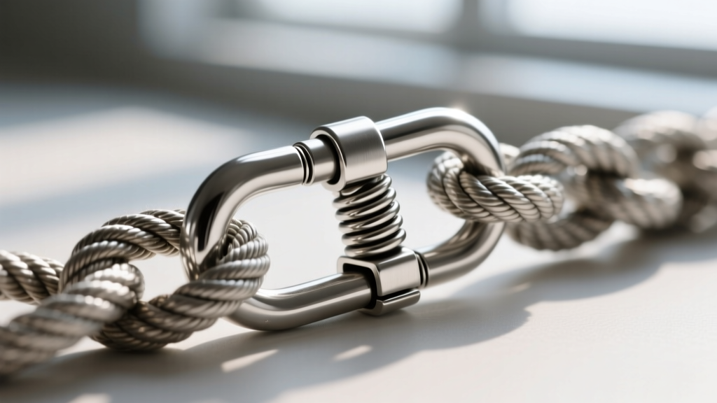 Detailed view of a heavy-duty sterling silver lobster clasp on a thick rope chain, showing precise soldering and spring mechanism
