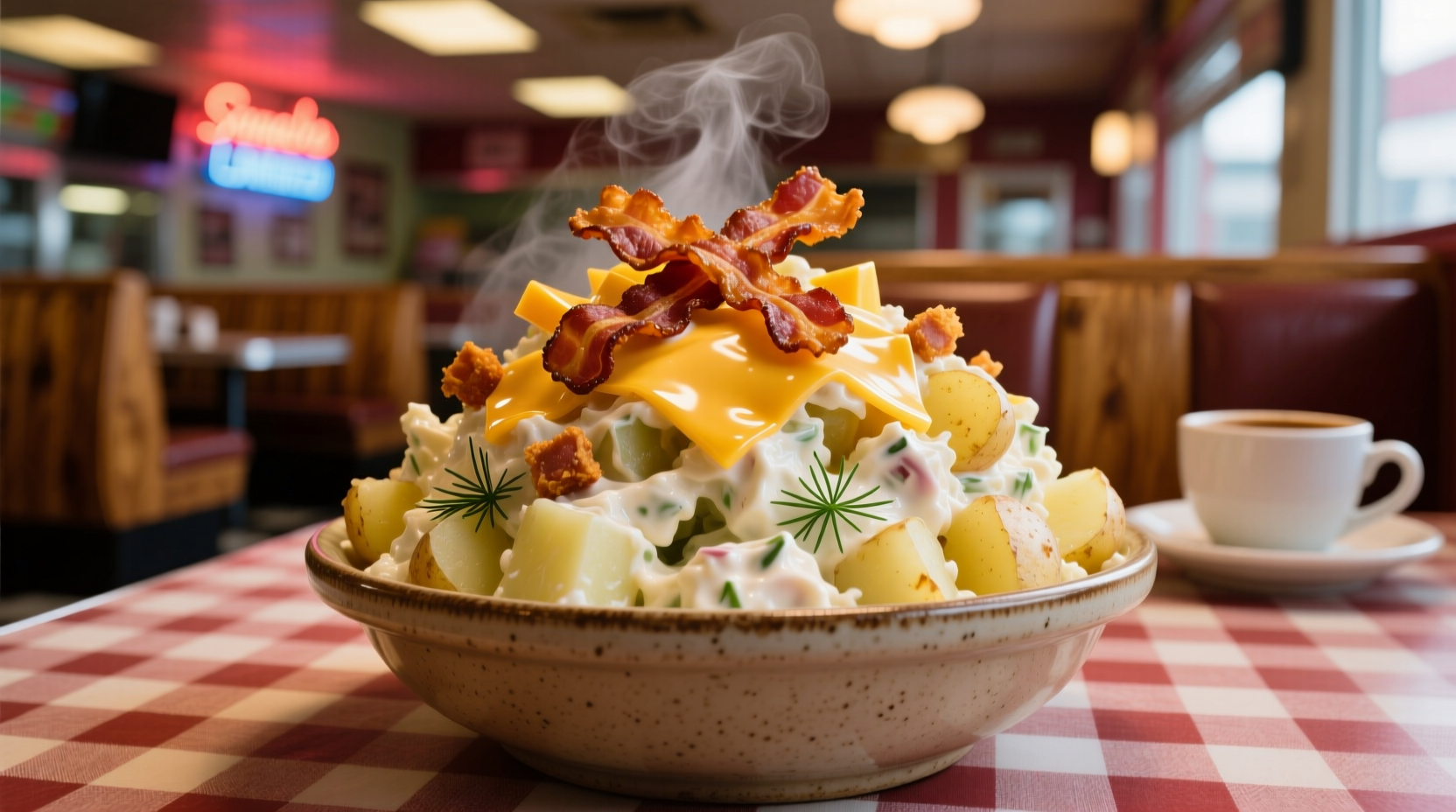 Loaded potato salad with bacon and cheddar cheese