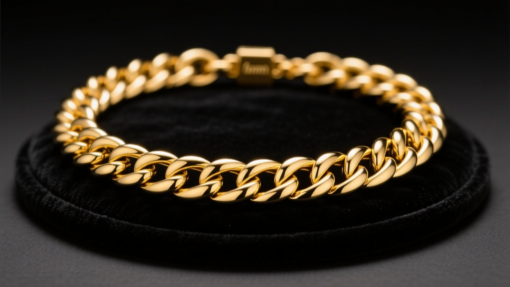Close-up of a thick 12mm solid 14k yellow gold Miami Cuban link necklace resting on dark velvet display pad, studio lighting