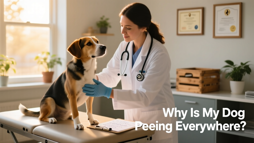 Veterinarian examining a calm dog during a routine checkup