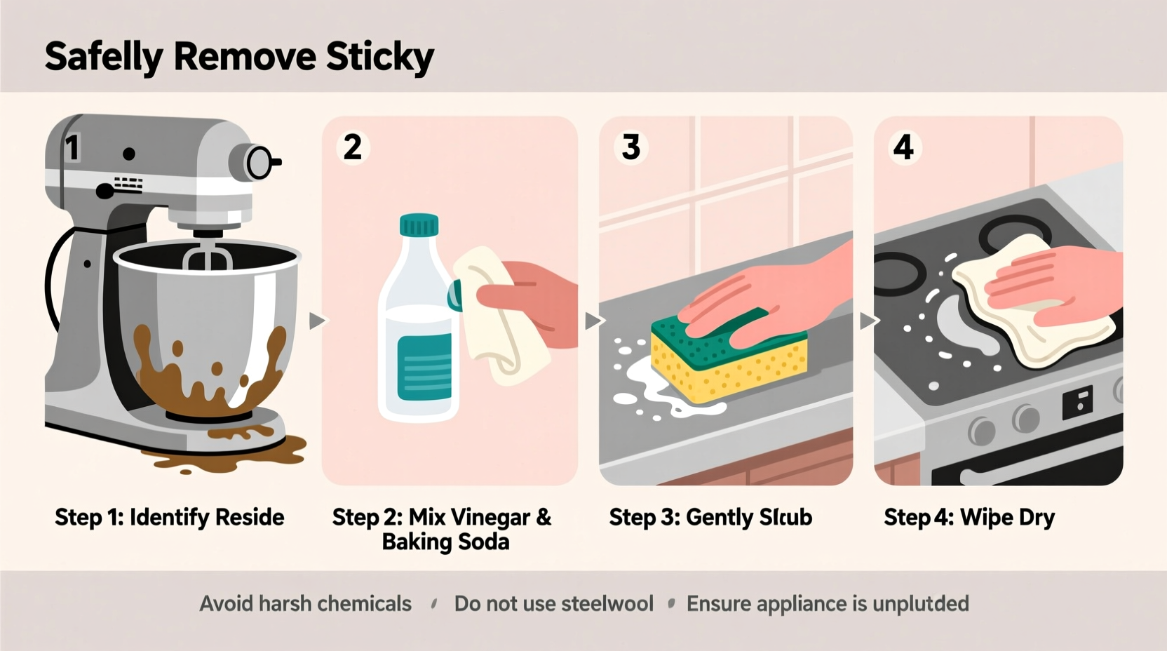 how to remove sticky residue from kitchen appliances safely