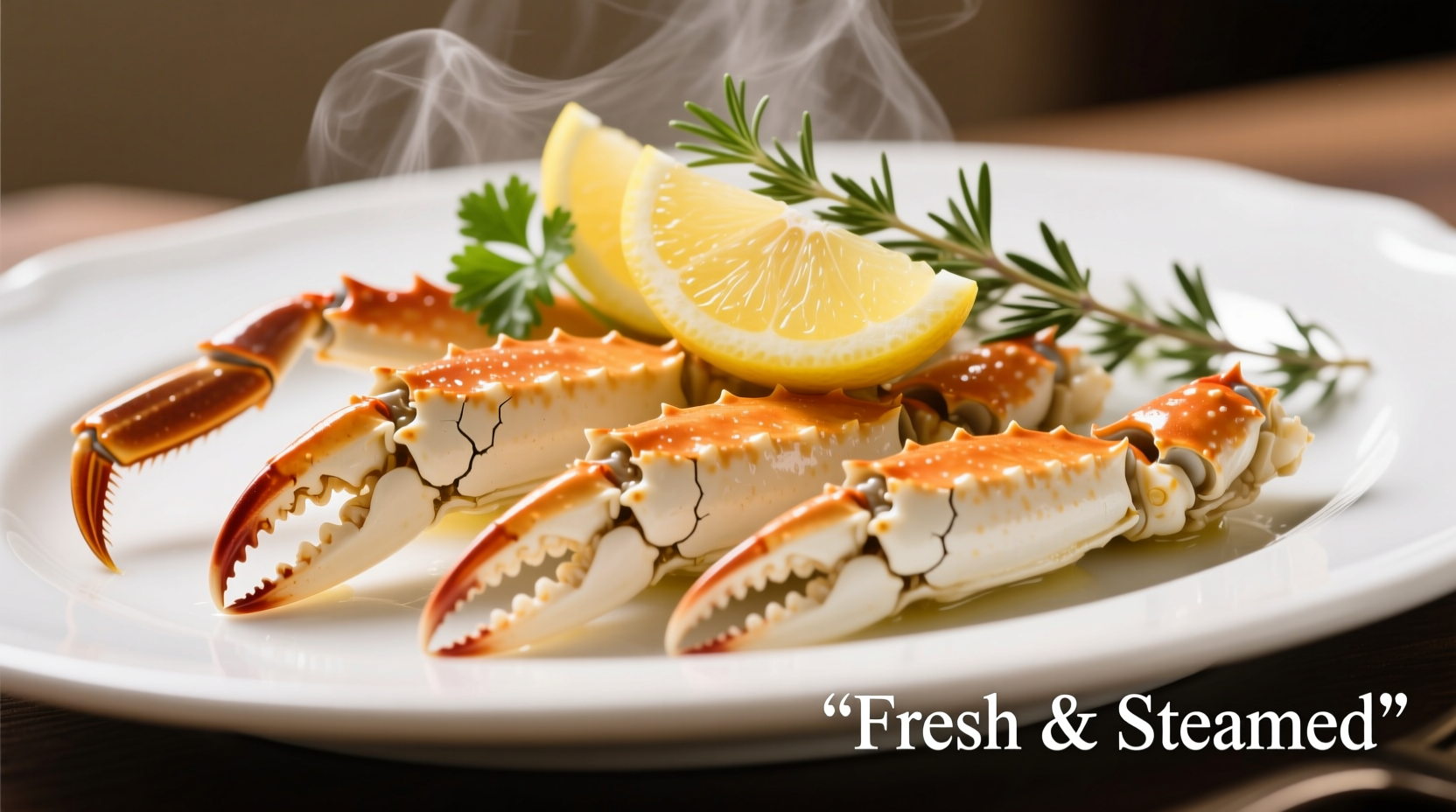 Perfectly steamed crab legs with lemon and herbs