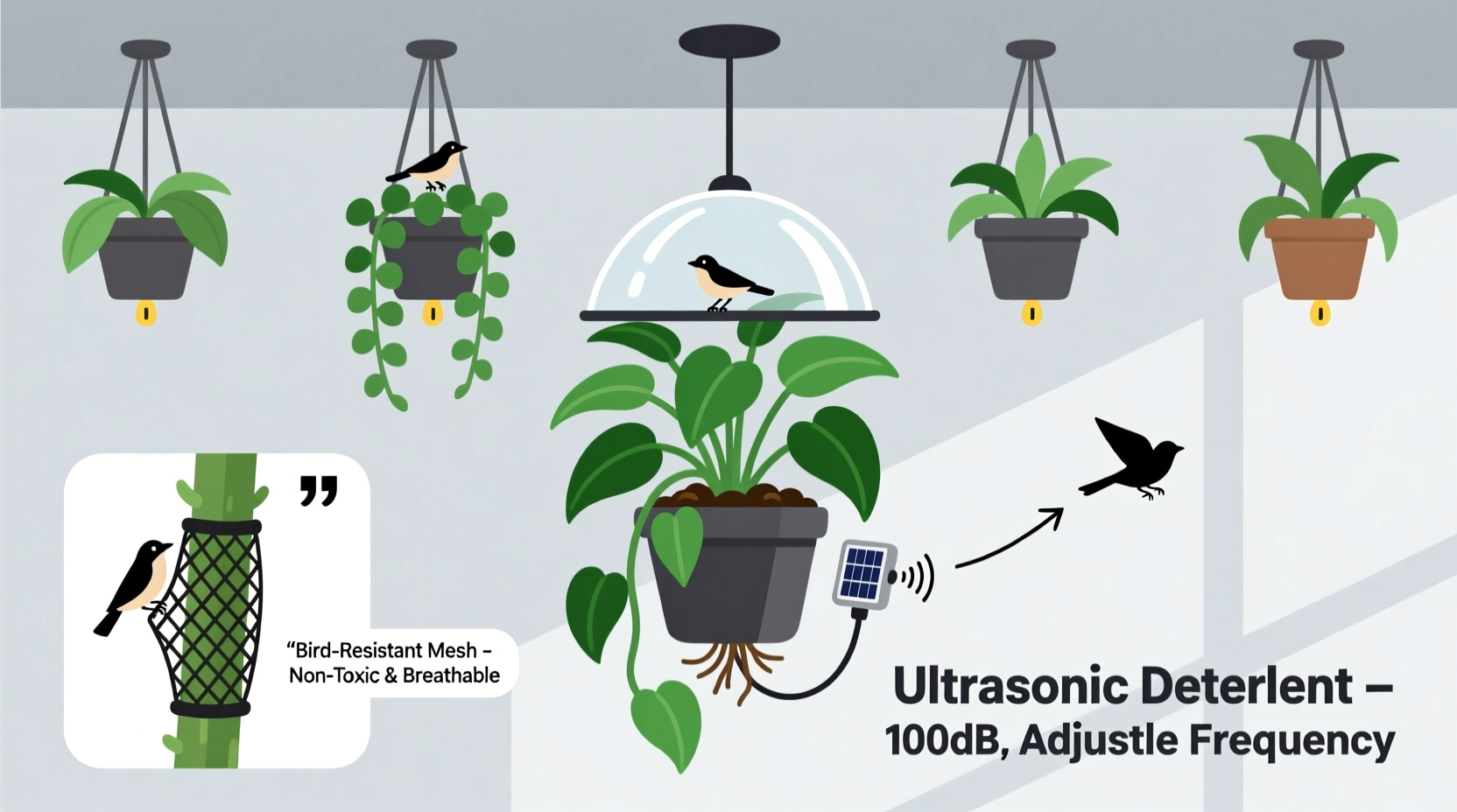 how to keep birds out of hanging plants