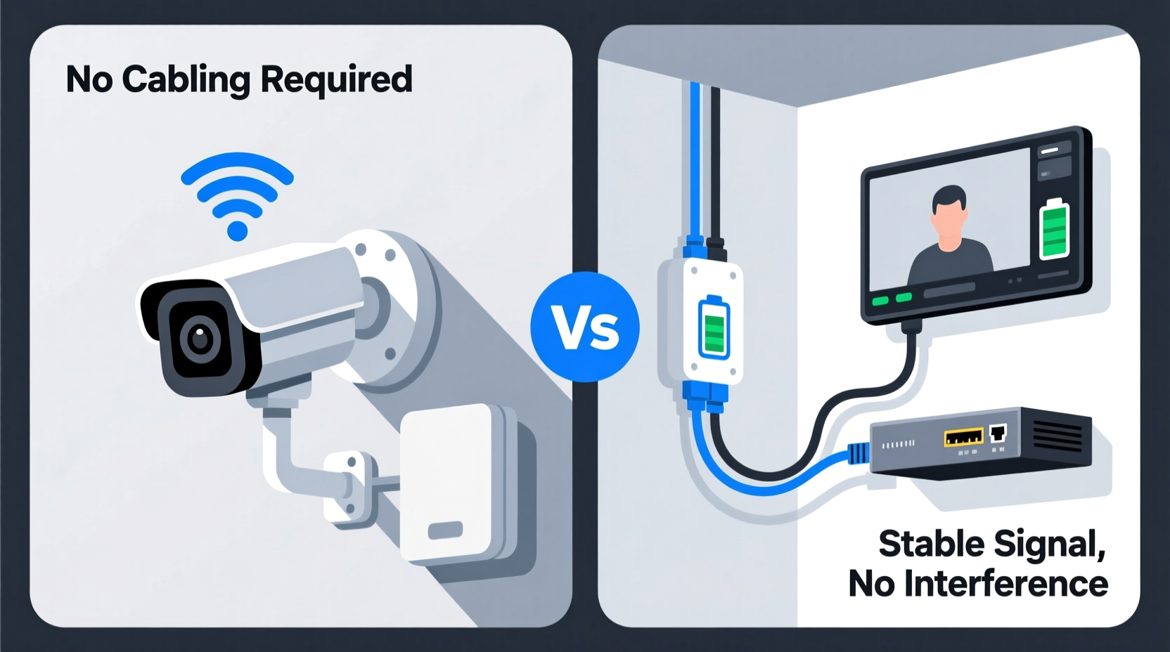 wireless security camera vs wired setup installation and reliability compared