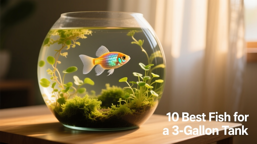 A sparkling gourami hovering near floating plants in a serene, planted 3-gallon aquarium