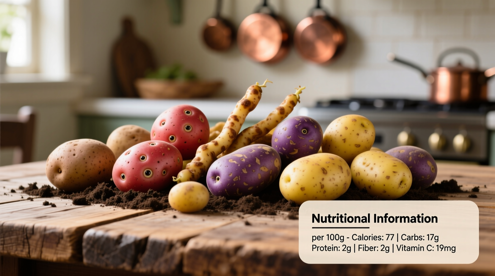 Different potato varieties with nutritional information