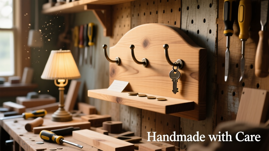 DIY Wooden Key Holder with Hooks and Shelf