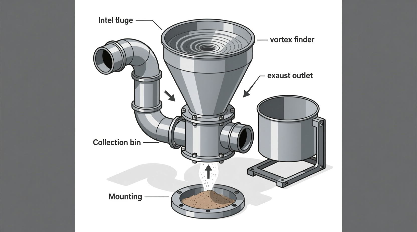 DIY dust collector cyclone separator assembly with labeled parts