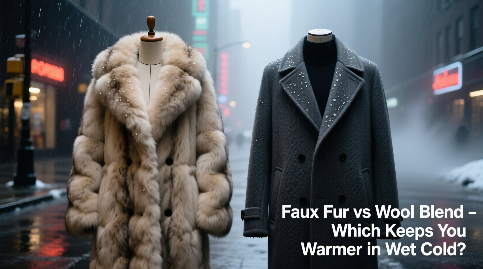 faux fur coat vs wool blend which keeps you warmer in wet cold