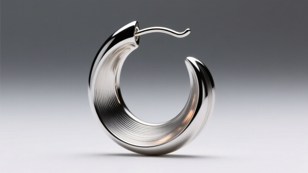 Close-up of stress points on a silver wave earring where metal curves sharply, illuminated by soft, directional studio lighting.