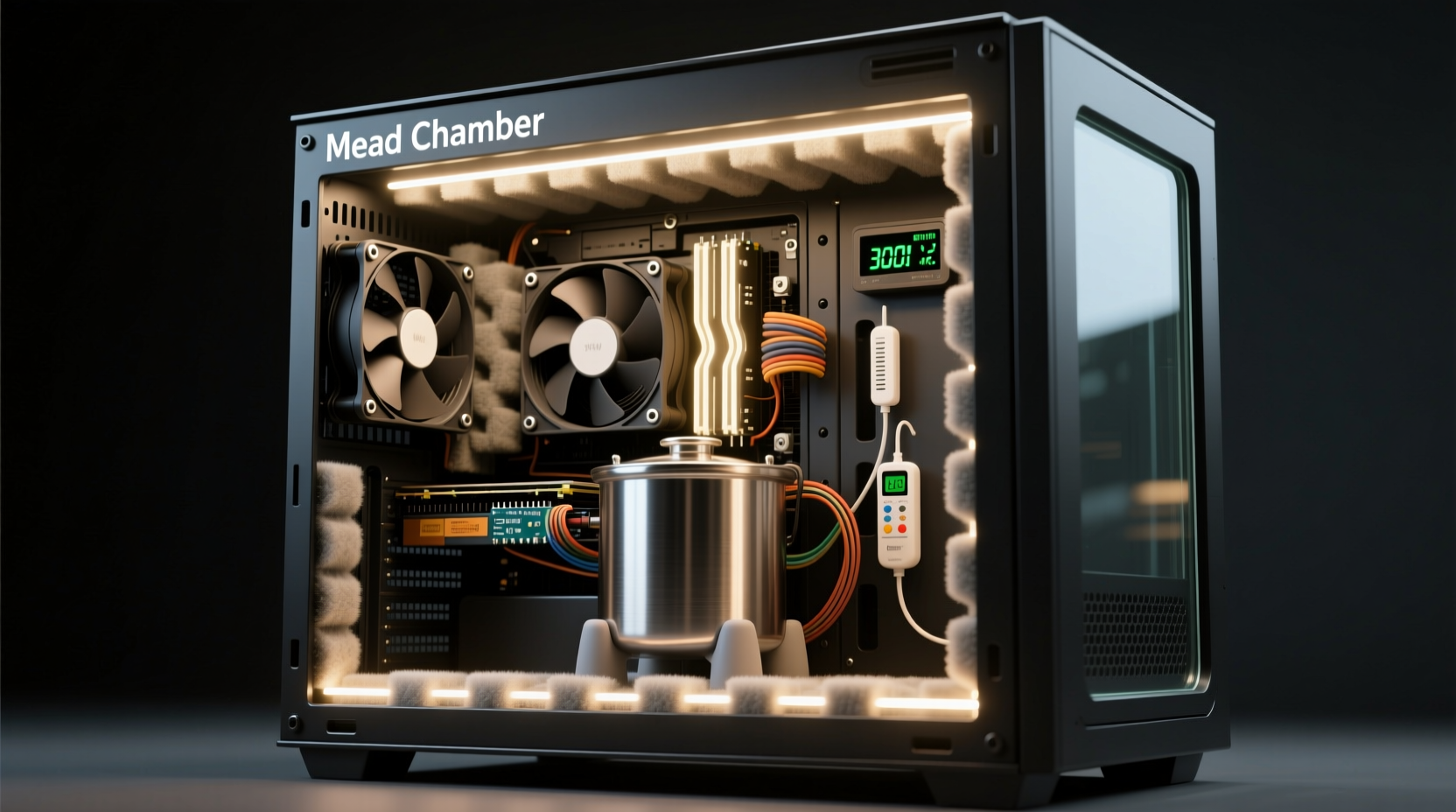 how to build a silent fermentation chamber for home mead using PC case fans and acoustic foam