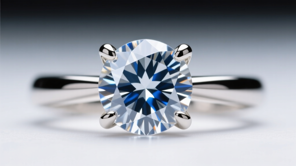 Macro shot of a VVS2 round diamond set in a four-prong 14k white gold bezel, showing precise prong tension and high polish finish.