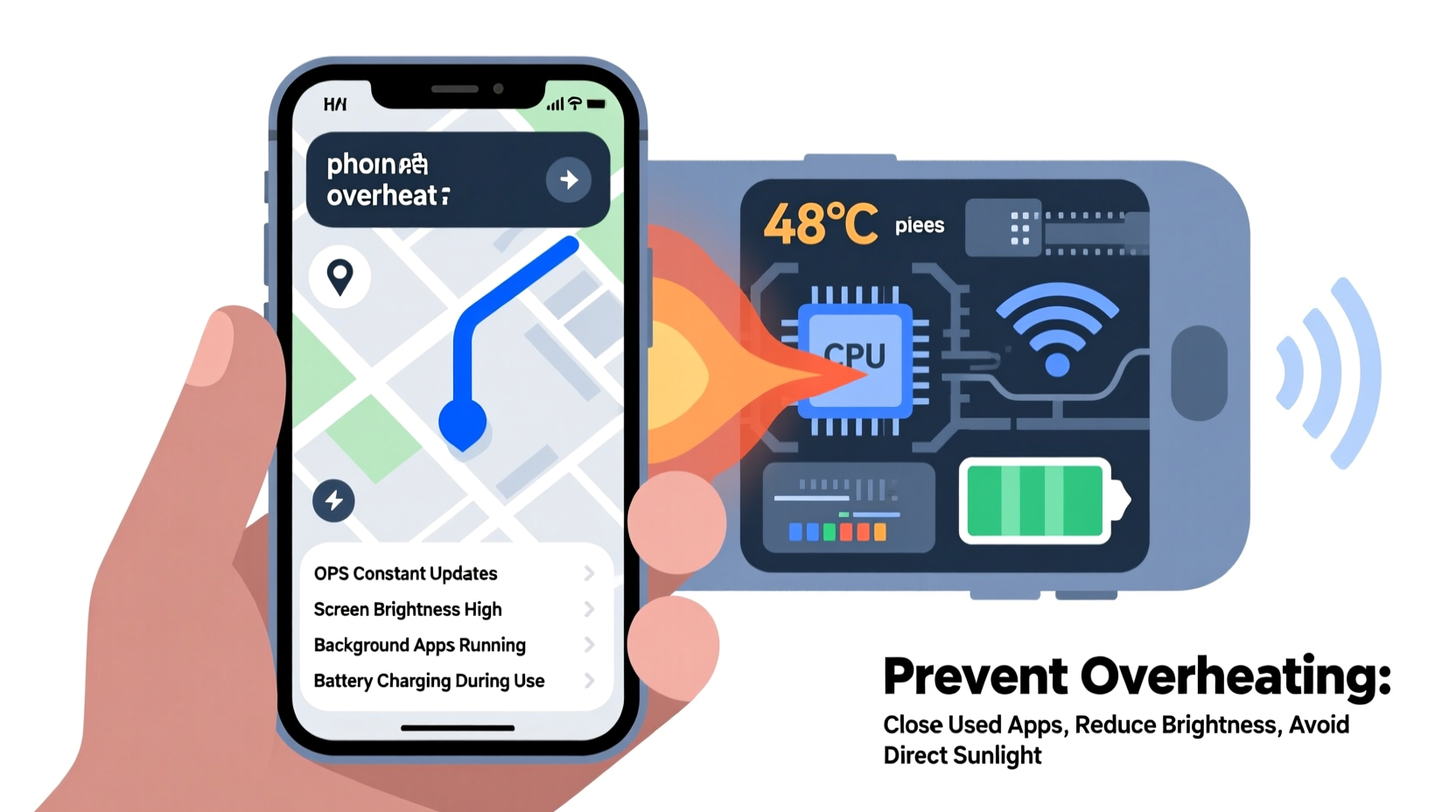 why does my phone overheat while using navigation apps excessively