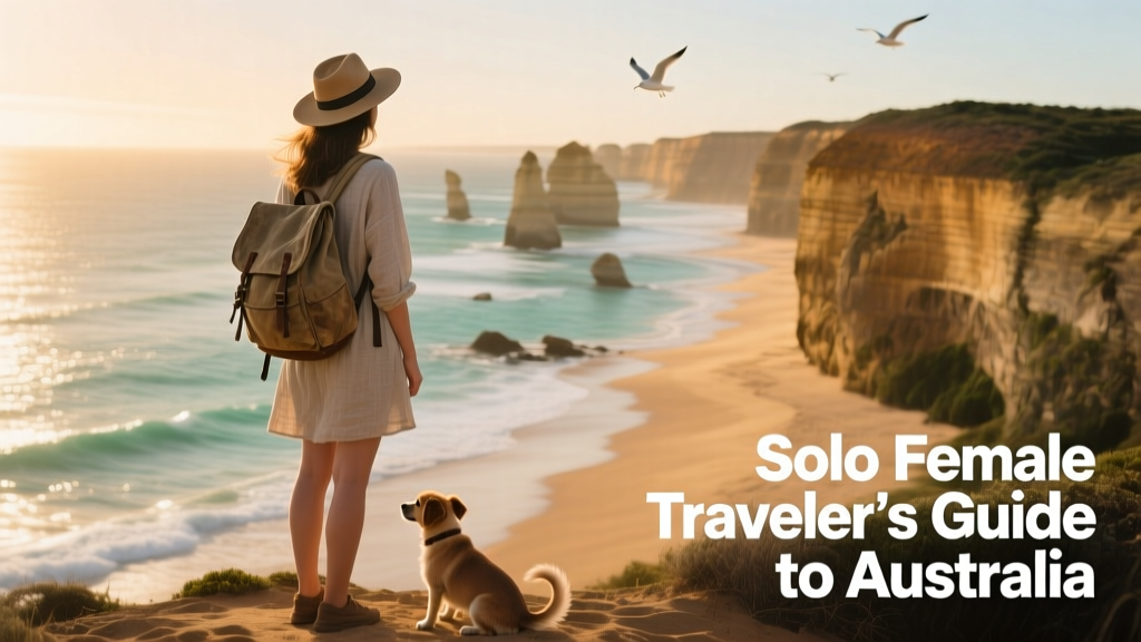 Australian coastline with a solo female traveler looking out across the sea