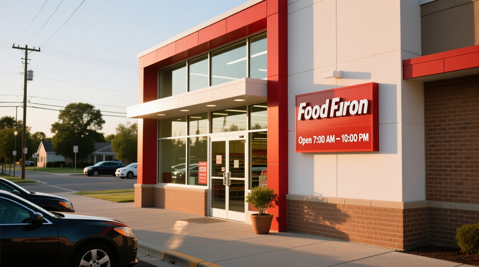 Food Lion storefront with visible opening hours sign