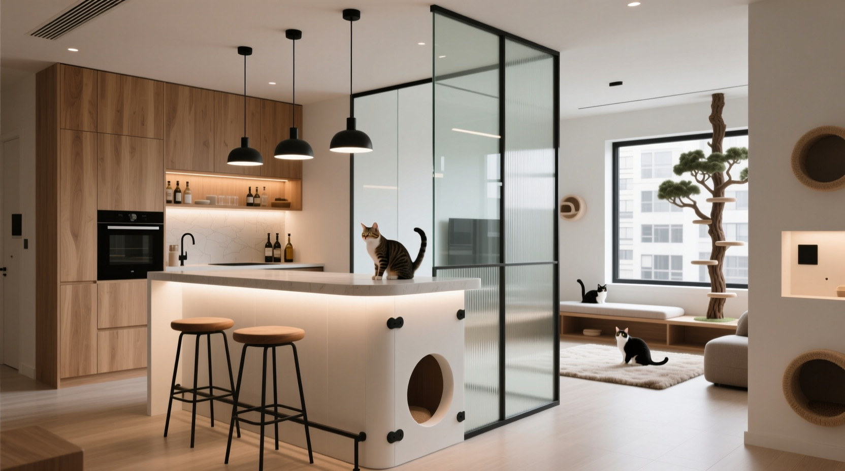 pet-safe areas in homes with home bars keeping curious cats out