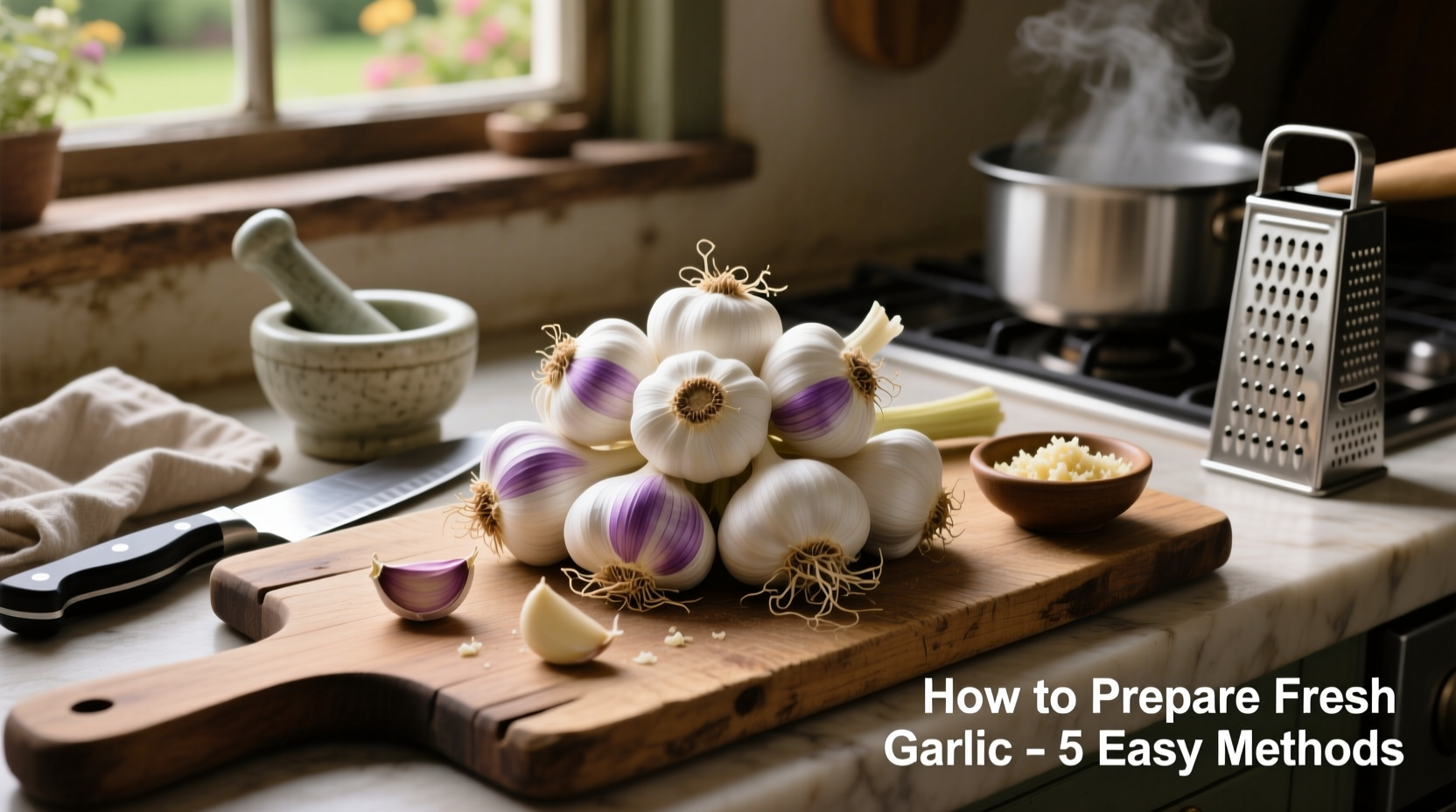Fresh garlic cloves with preparation methods