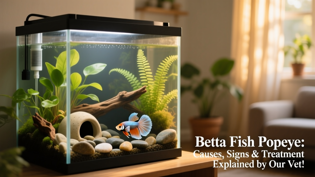 Well-maintained 5-gallon betta tank with live plants, gentle filter, and smooth decorations — illustrating ideal habitat setup