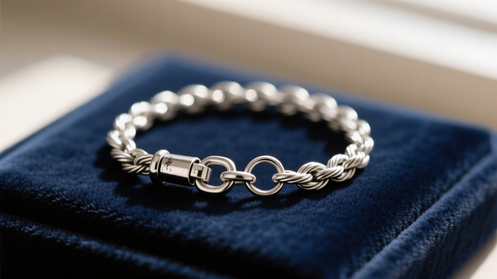Macro photography of a 1.0mm sterling silver cable chain with a repaired lobster clasp and jump ring on a velvet jewelry pad.