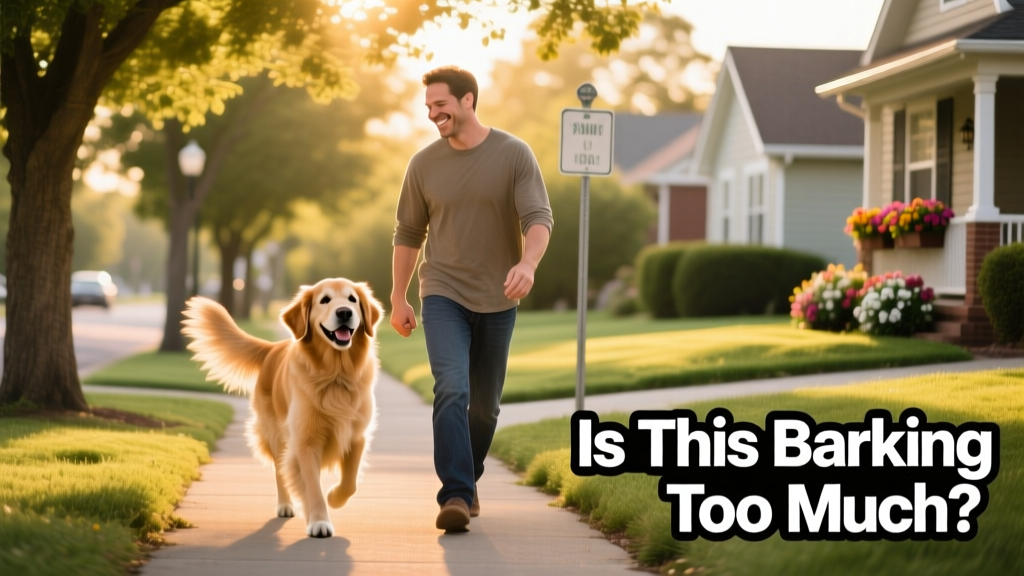 Happy dog and owner enjoying a peaceful walk in a leafy suburban neighborhood