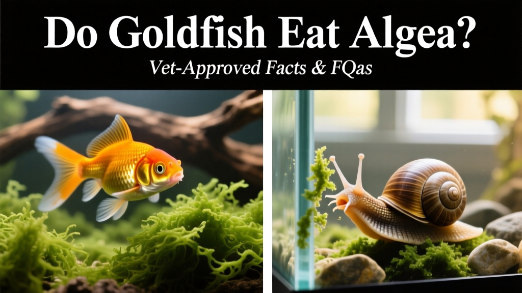 Side-by-side comparison: a goldfish ignoring thick green hair algae versus a Nerite snail actively grazing on the same surface