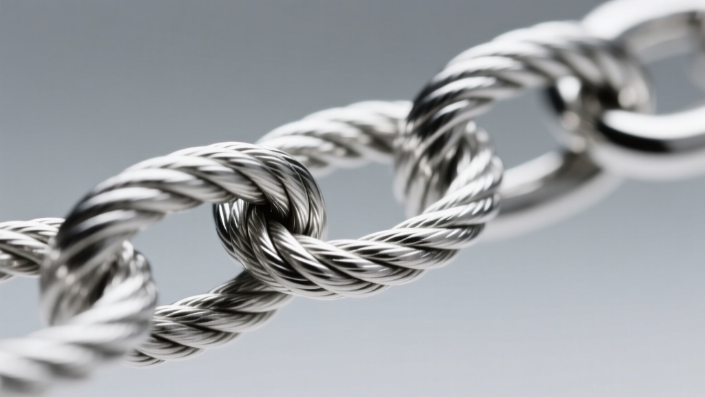 Macro photography of an 8mm 316L stainless steel rope chain showing the tight twisted links, illuminated by soft studio lighting.