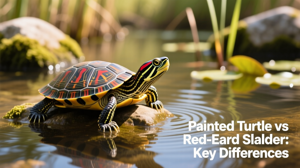 A painted turtle basking on a rock in clear water, highlighting its colorful head stripes and patterned shell