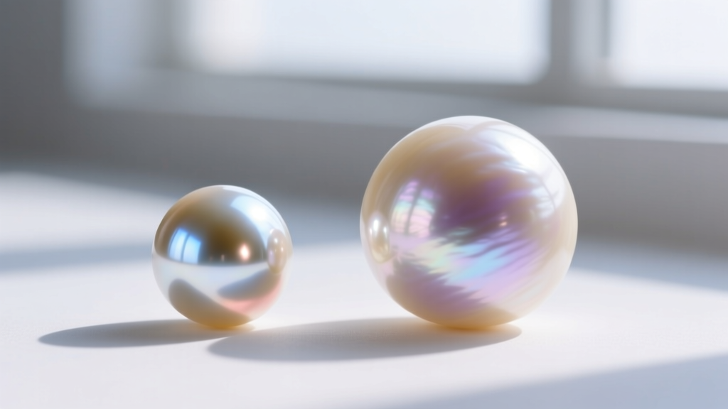 Side-by-side lighting showing the mirror-like luster of an Akoya pearl versus the softer glow of a large 14mm freshwater pearl
