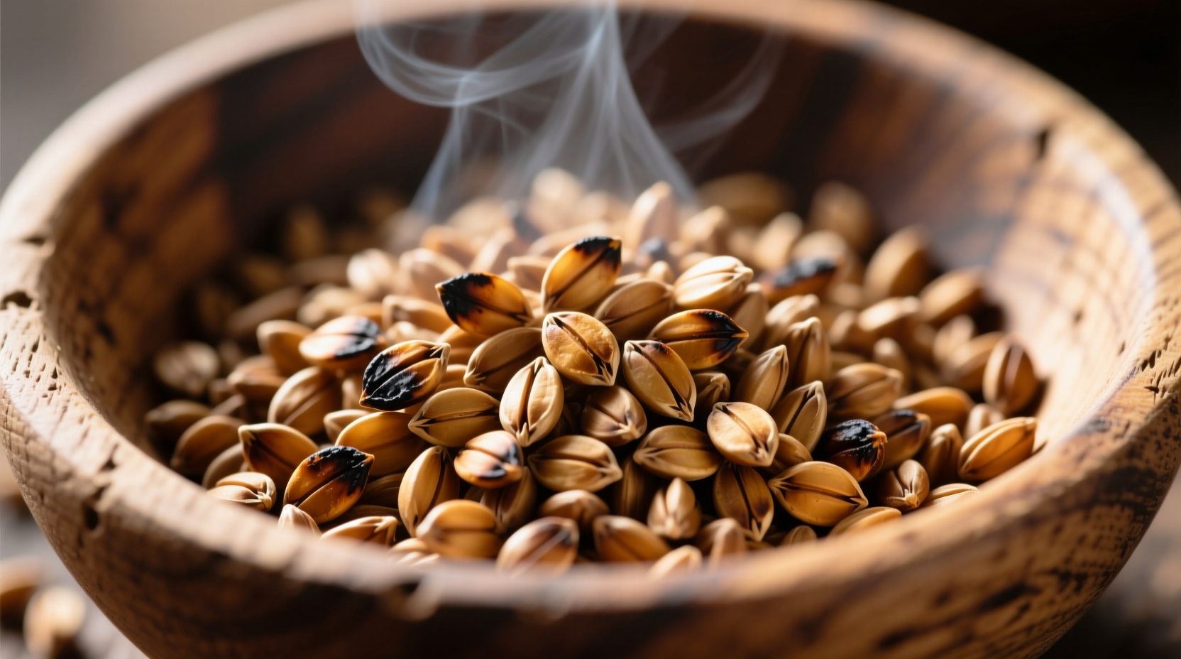 Close-up of toasted buckwheat groats in a wooden bowl