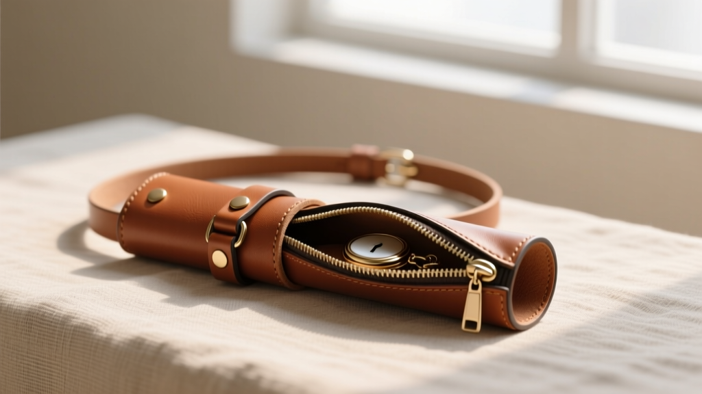 Open vegan leather travel bracelet necklace holder roll with snap-button straps and a zippered pouch for storing heavy lockets