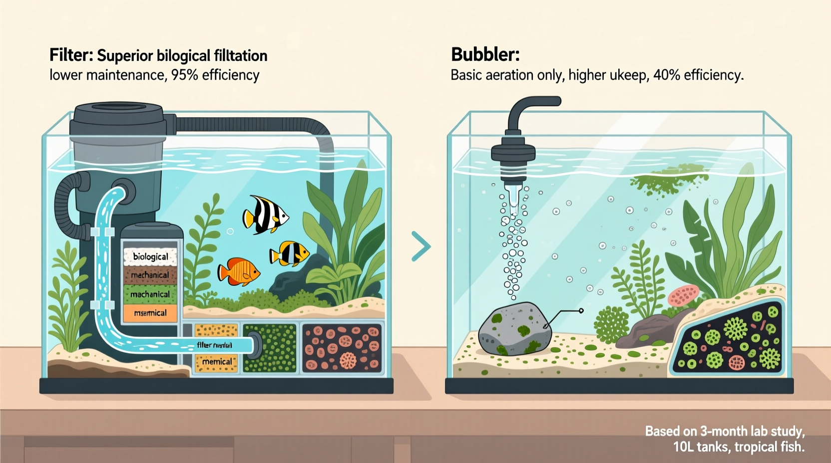 fish tank filter vs bubbler which keeps water cleaner with less maintenance