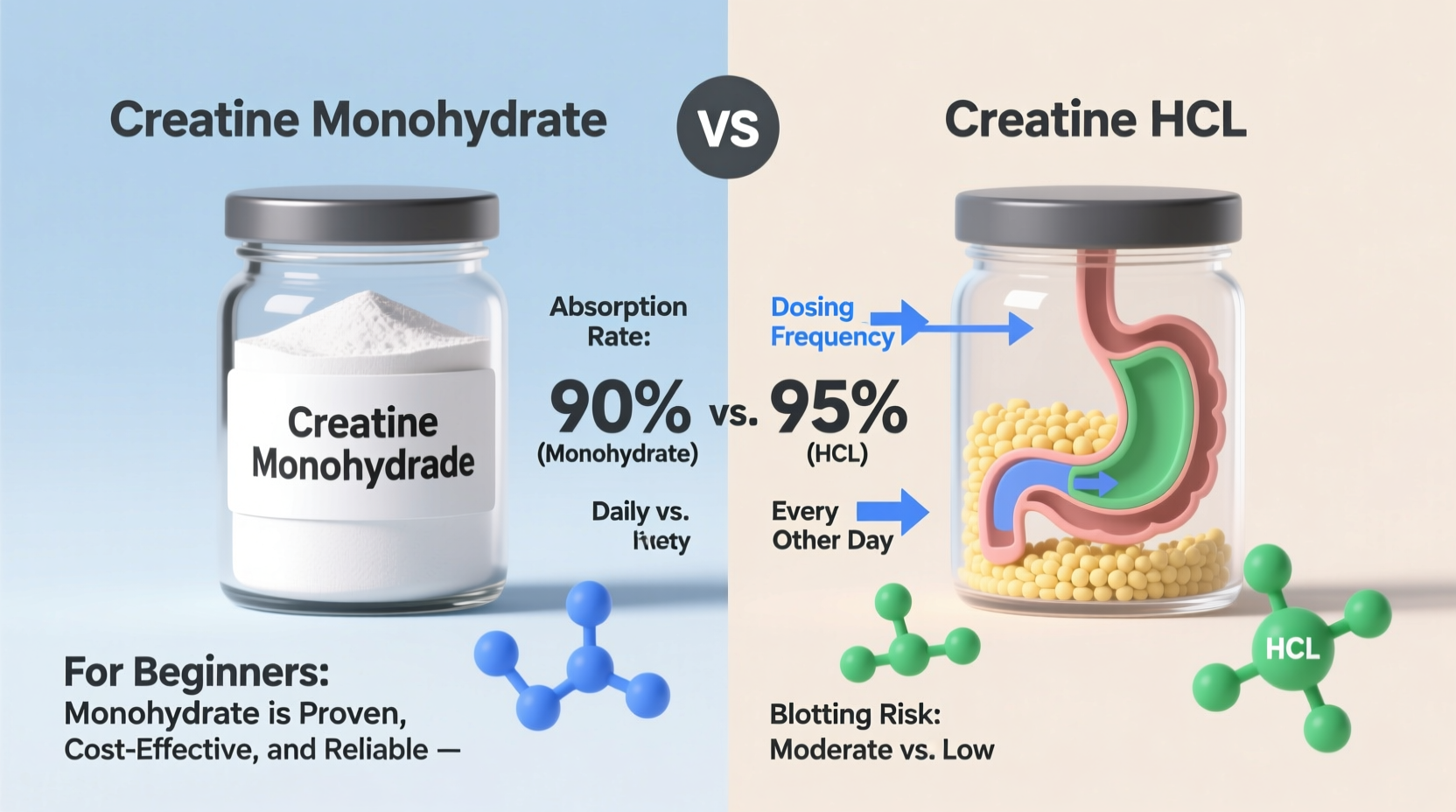 creatine monohydrate vs hcl does absorption rate matter for beginners