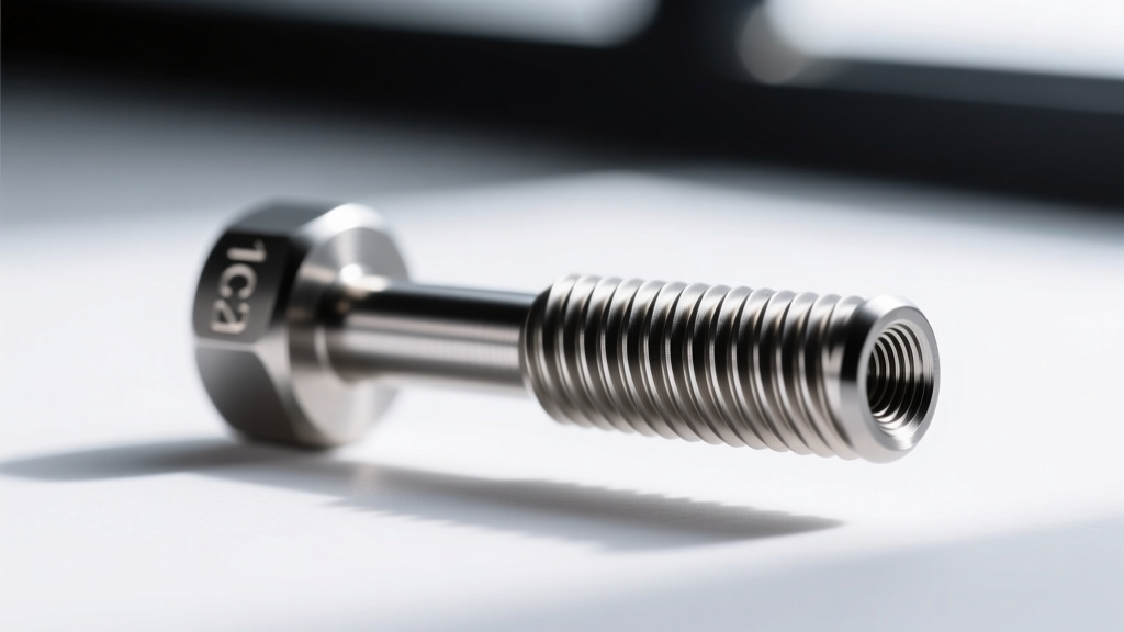 Macro shot of a 14-gauge internally threaded titanium barbell showing the M1.2mm thread pitch inside the Icon Body Jewelry post