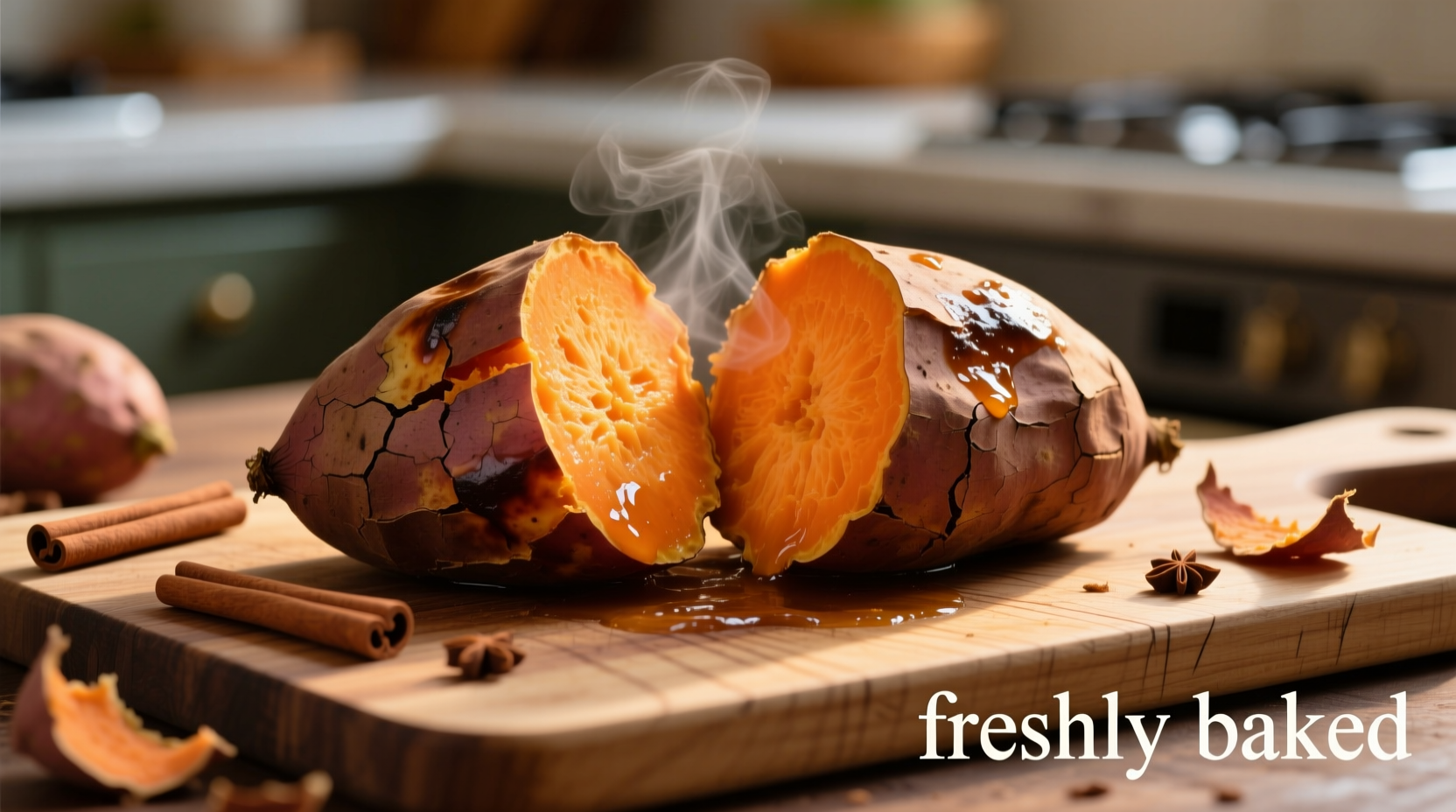Freshly cooked sweet potatoes with vibrant orange flesh