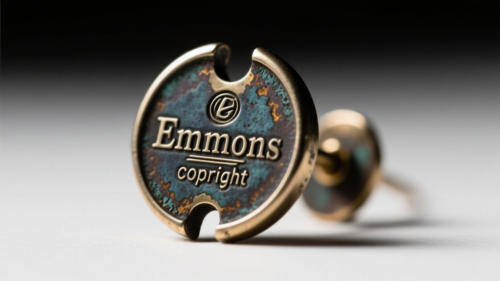 Extreme close-up of vintage Emmons earring back showing stamped copyright hallmark and original dark patina on the base metal