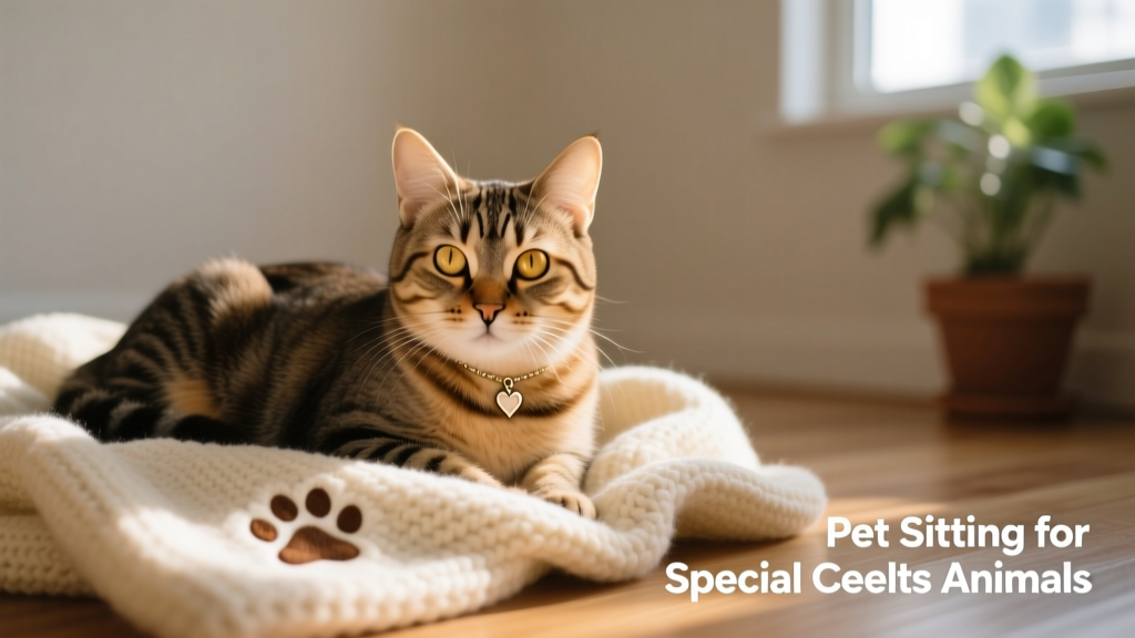 a one-eyed cat resting comfortably on a soft blanket beneath gentle lighting