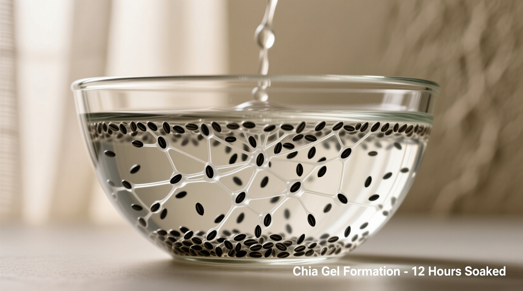 Chia seeds soaked in water showing gel formation