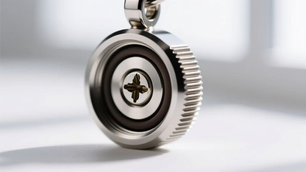 Macro shot of a threaded steel cremation pendant cap showing the rubber O-ring gasket and the delicate M3 screw pitch threads.