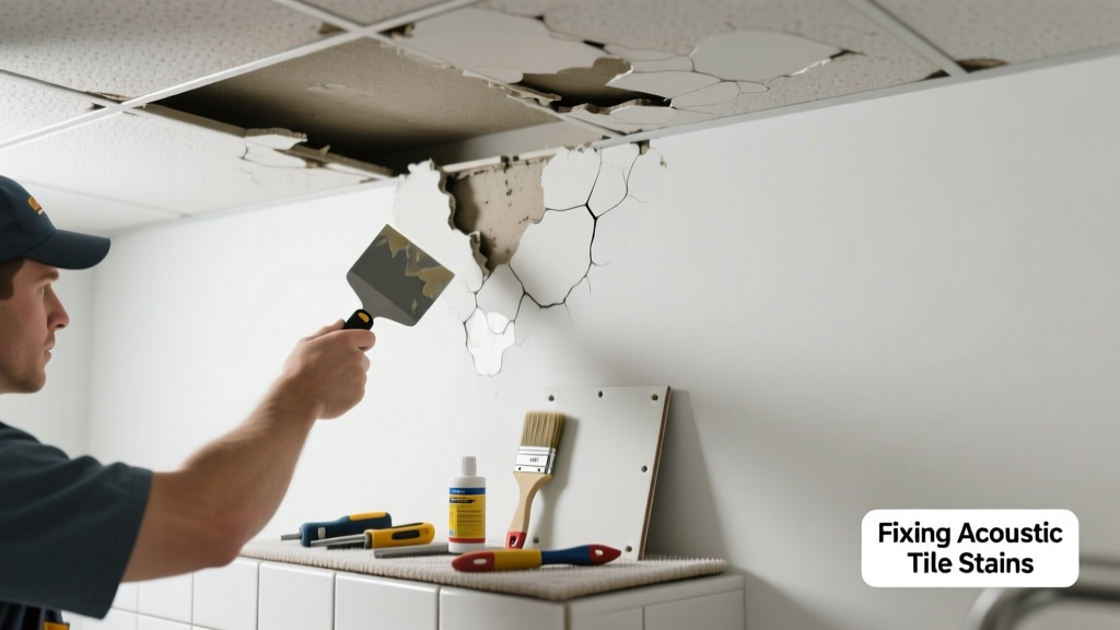 Fixing Acoustic Tile Stains in Bathroom Ceilings