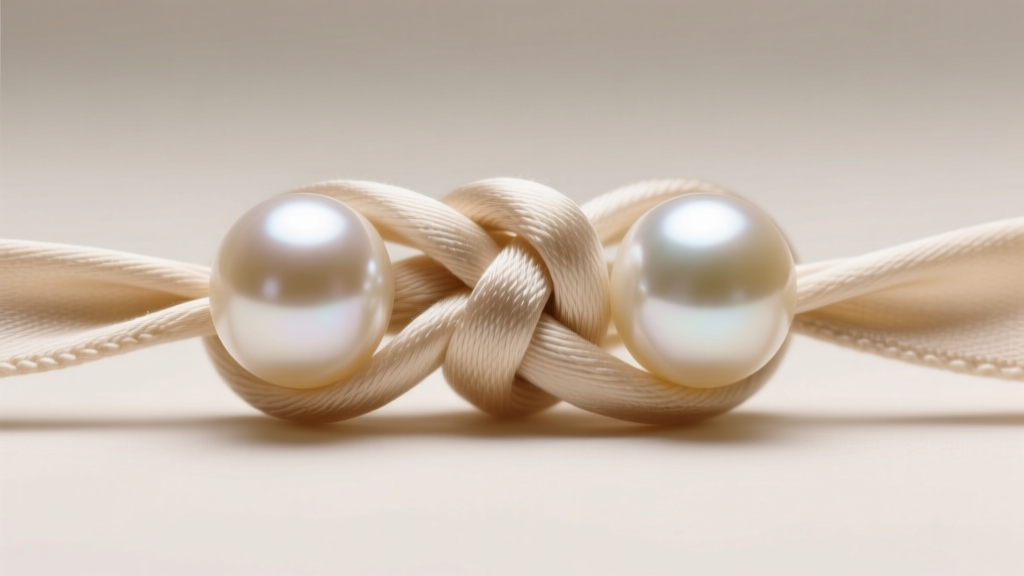 Close-up of a beige silk knot between two freshwater pearls, showing precise tension and zero gapping under soft studio lighting.