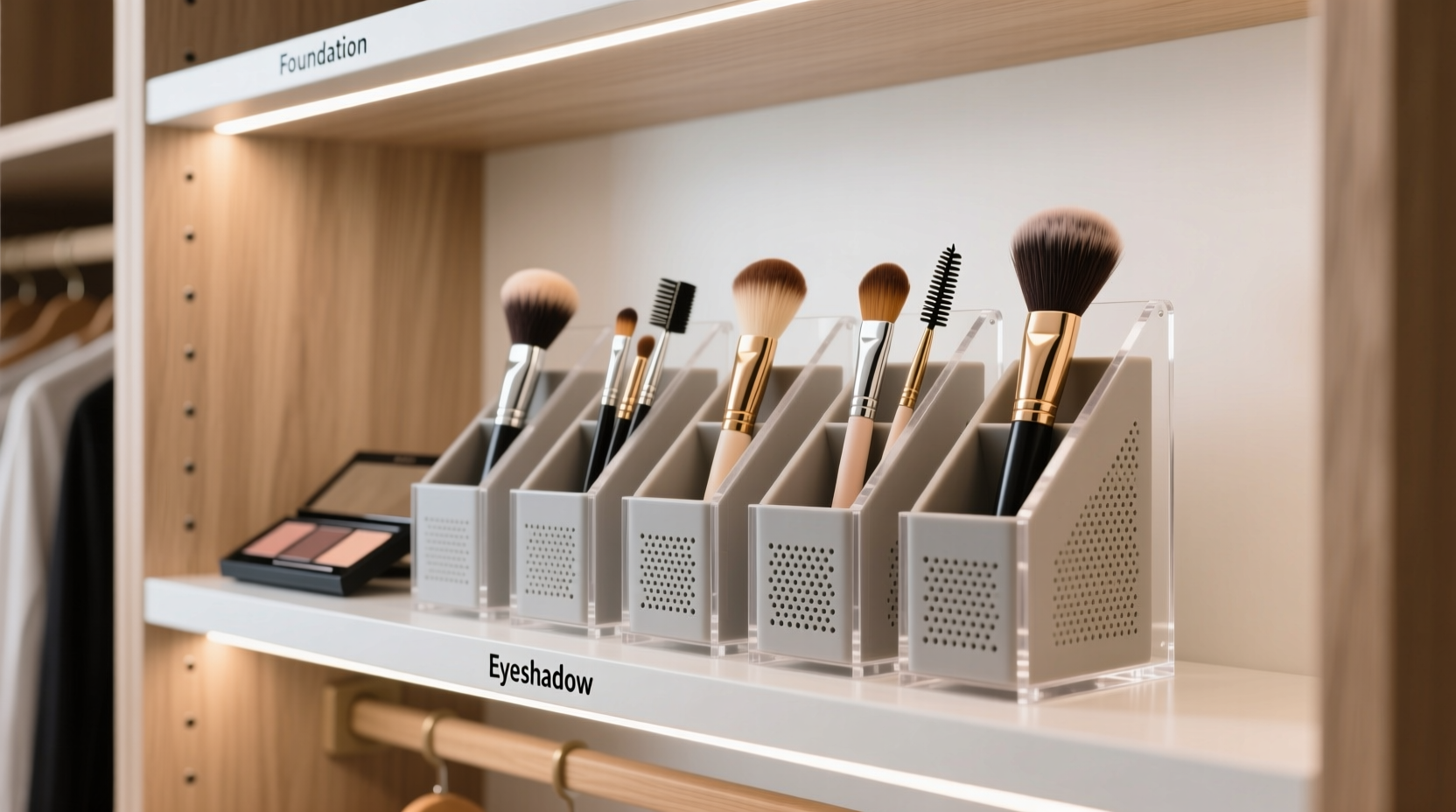 closet organization tips for beauty brushes